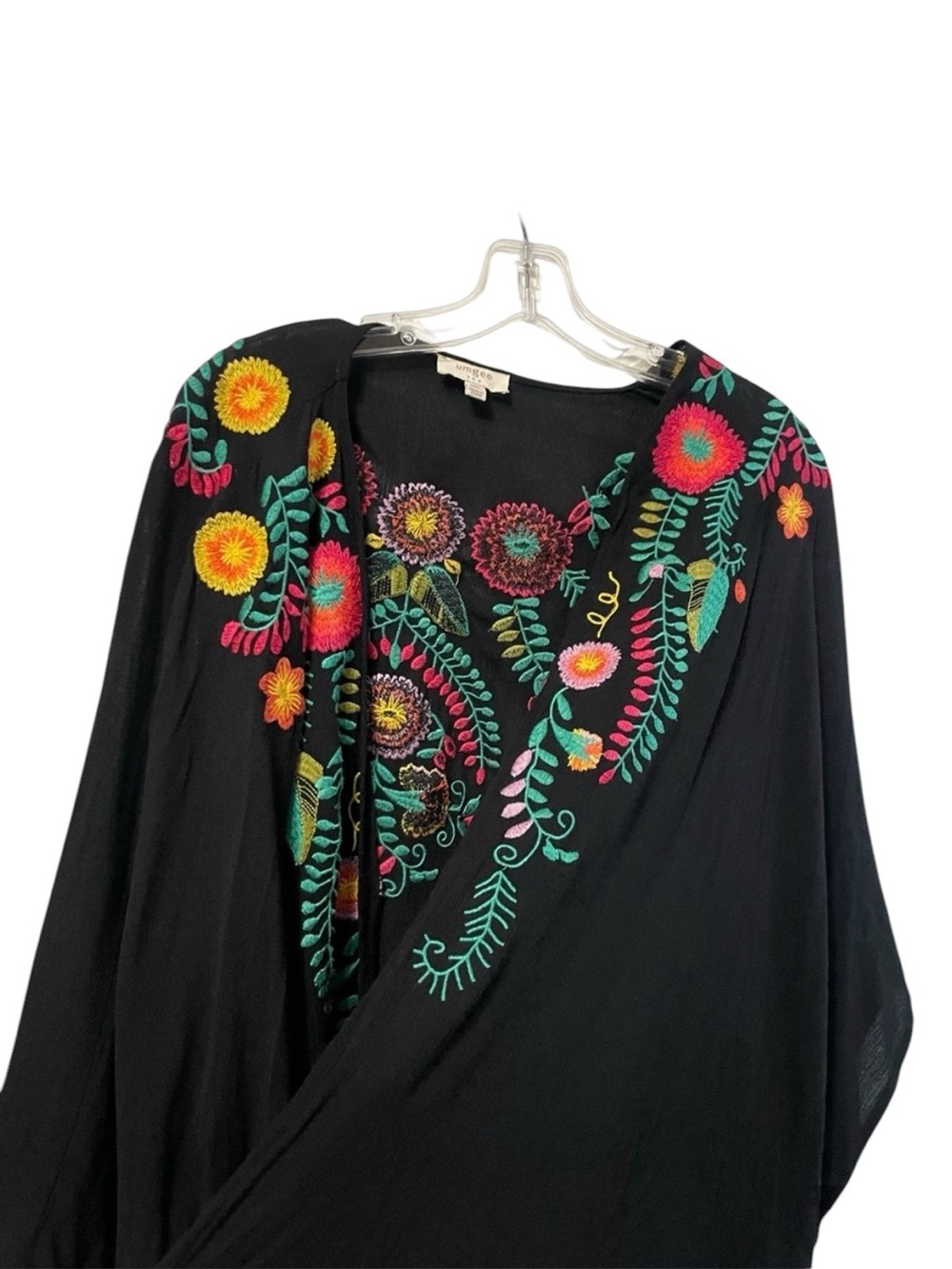 Women’s UMGEE Kimono Top Floral Embroidered black bold multi color  M/L boho - Picture 6 of 14